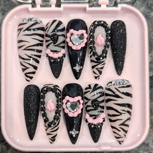 Black and Pink Zebra Print Press-On Nails